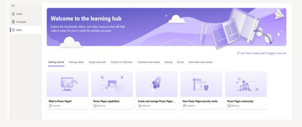 Power Pages Learning Hub navigation